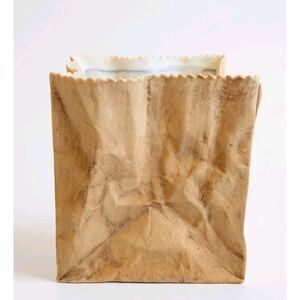 Vintage Porcelain Paperbag Crinkled Vase, Realistic 3½"x4½" Home Décor Novelty